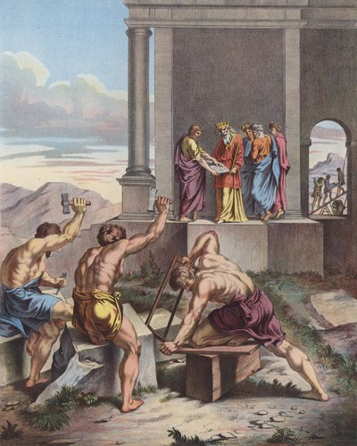 Salomo houdt toezicht op de bouw van de Tempel van Jeruzalem door Raffaello Sanzio Raphael